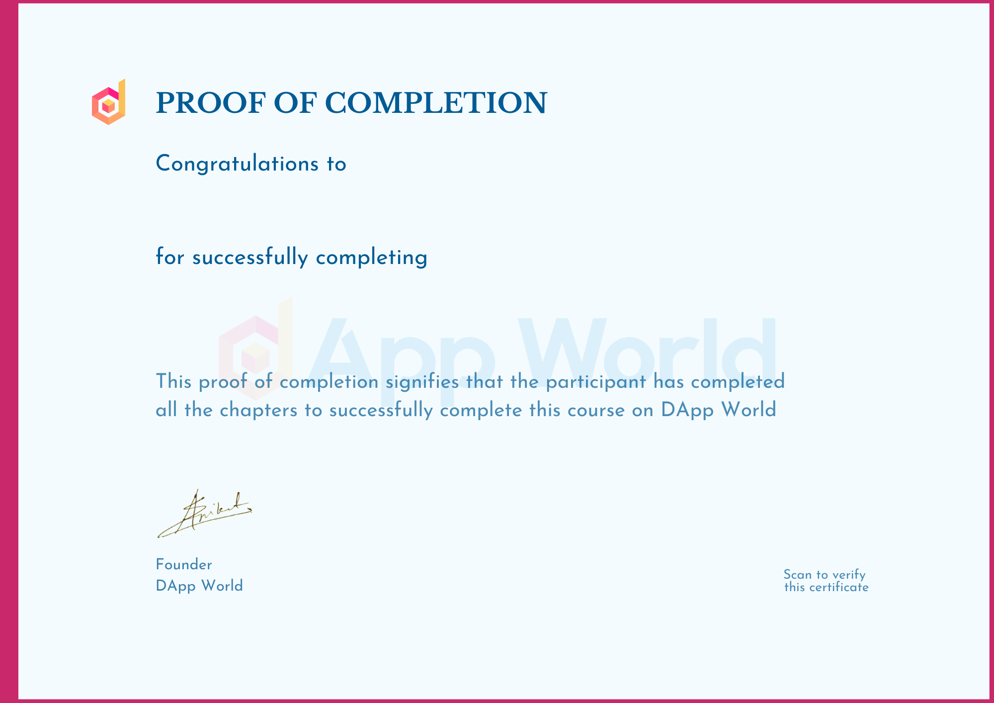 Verify Certificate | DApp World